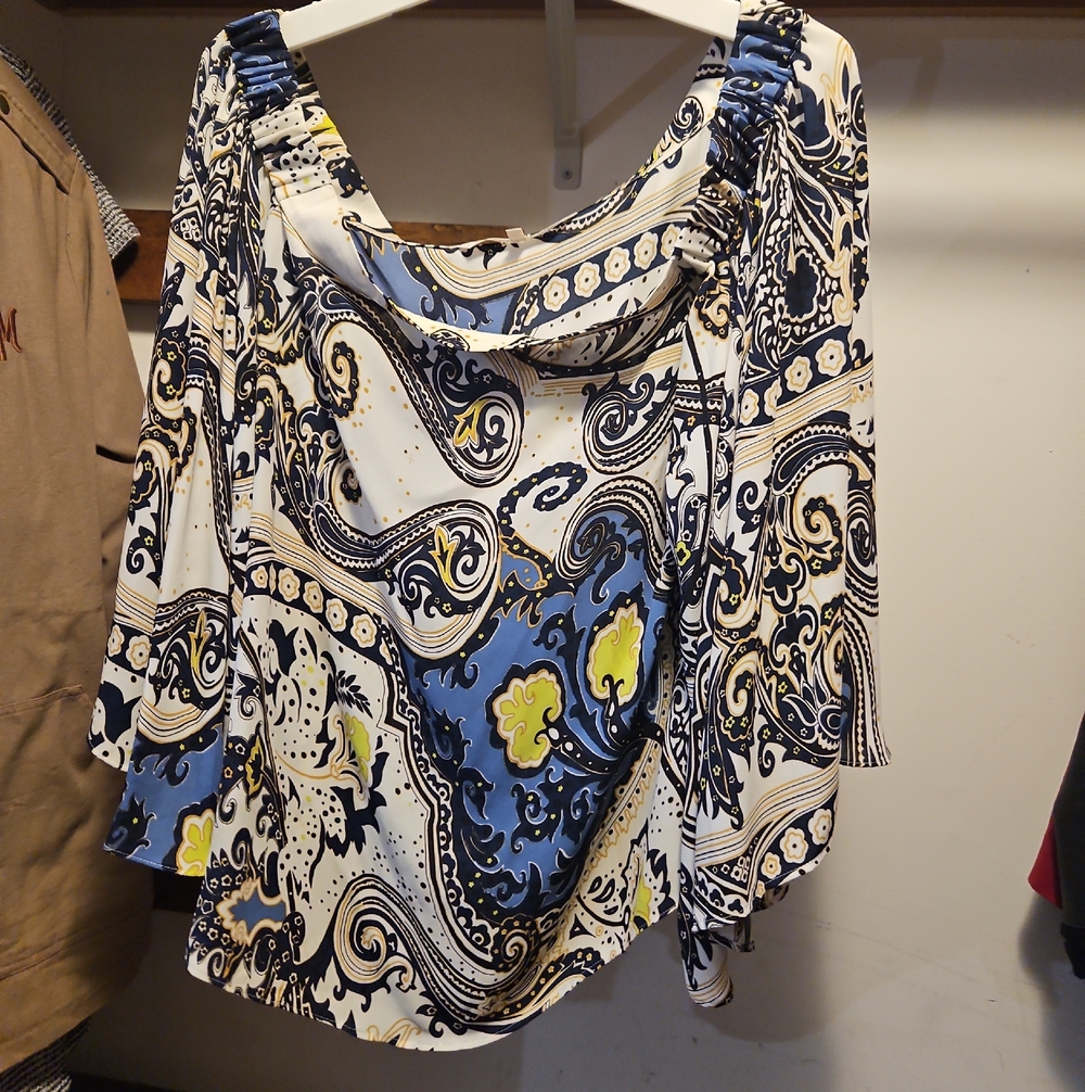 RACHEL Rachel Roy Navy, Yellow & White Paisley Blouse
